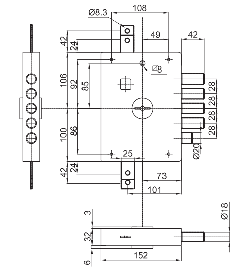 Zamek Lewy Dierre Atra SER 7111 1DE lewy wewnętrzny, na klucz dwupiórowy - obrazek 2